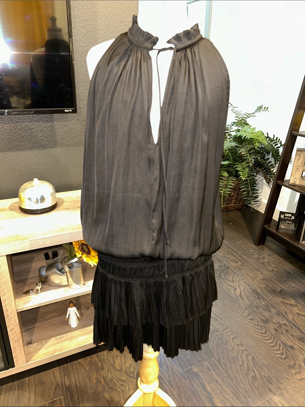 Current Air Black Ruffled Halter Mini Dress